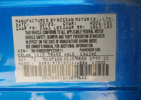 2023 Nissan Sentra Sr Xtronic Cvt from USA, damaged, VIN 3N1AB8DV8PY239611